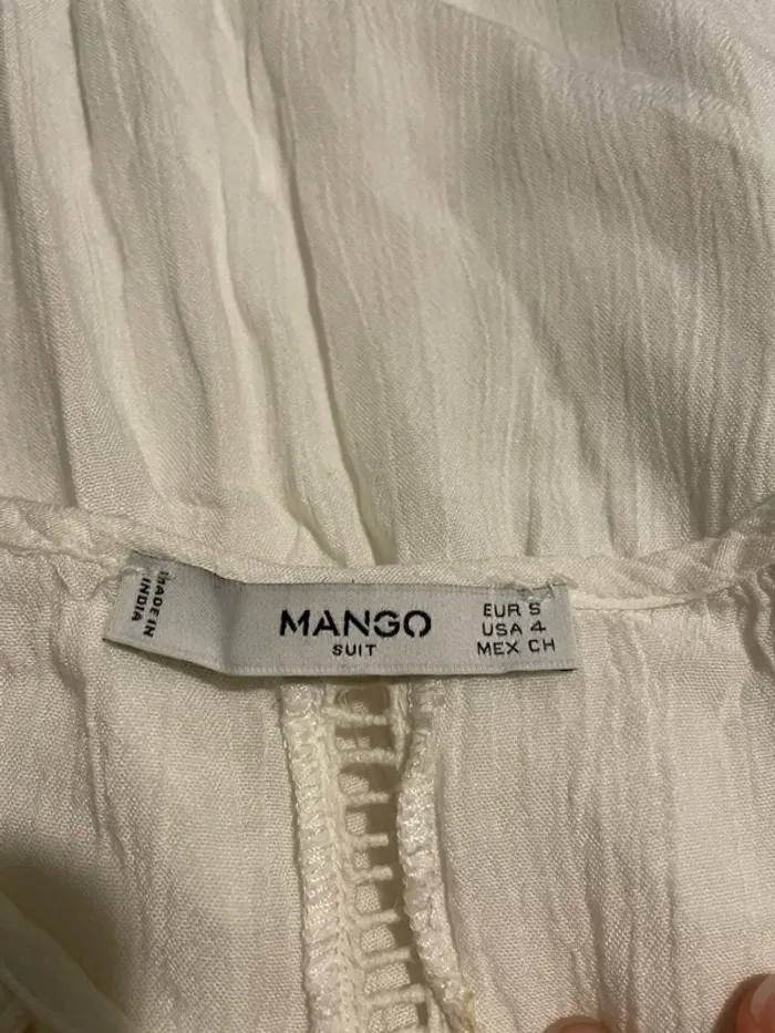 Débardeur blouse sans manche blanc ample crochet dentelle au col noeud coté Mango taille S - photo numéro 7