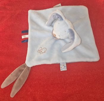 Doudou Lapin Alex & Bibou carré plat bleu ciel et marron - Canard - Nattou 