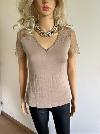 Teeshirt beige kaki avec dentelle Morgan taille S TBE
