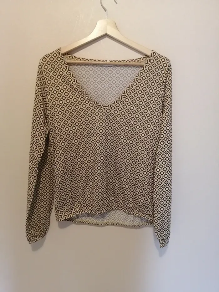 Sweat fluide Amisu 38 ocre et noir à motifs