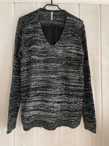 Pull noir argenté dos voilage - Chose promise - M