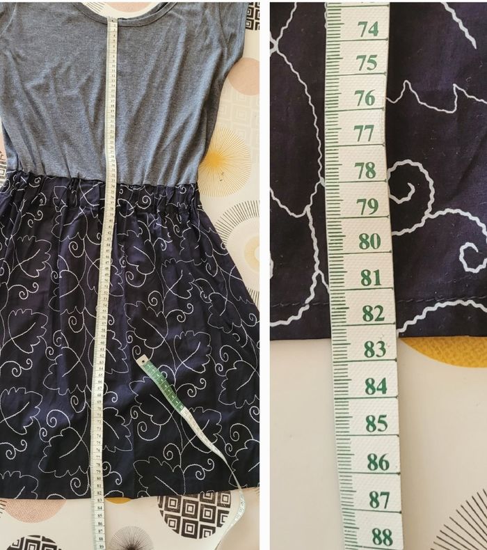 Play Robe TFr38/TM-Noir & Gris- MC-Bi-matières Jersey et Tissu Imprimé- Taille élastiquée enTBE - photo numéro 7