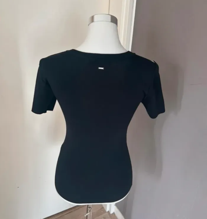 Morgan haut pull fin  maille top manche blouse courte taille S/36 noir et doré - photo numéro 3