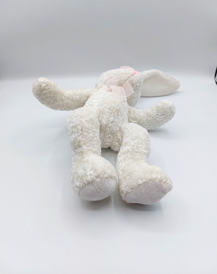 Peluche doudou lapin blanc brillant Jemini nœud rose 28 cm / 42 cm - photo numéro 4