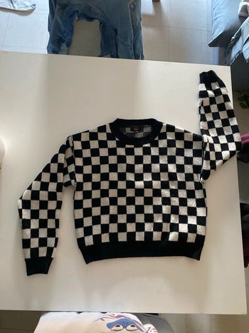 Pull laine motif damier