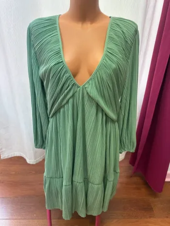 Robe de soirée plissée H&M vert turquoise taille XL