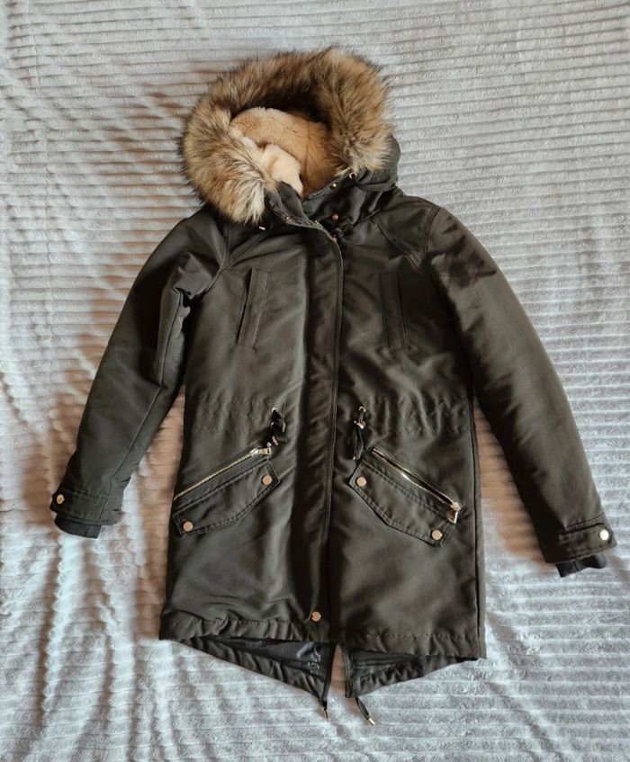 Manteau Pimkie kaki – Taille S – Chaud & doublure façon fourrure - photo numéro 3