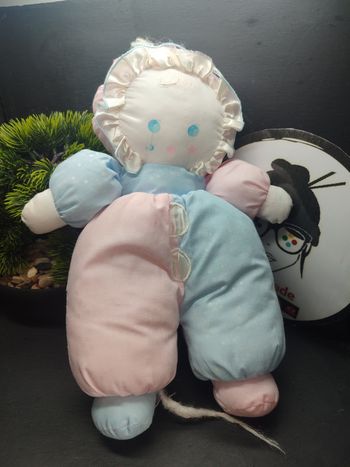 doudou poupée peluche chiffon mundia rose bleu blanc Étoile coeur larme Ancien