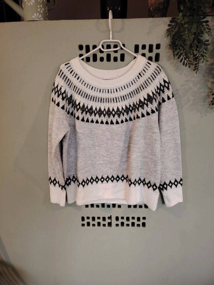 Pull blanc gris Camaïeu