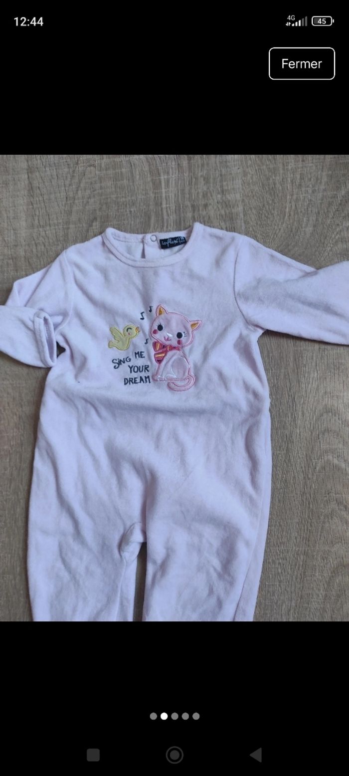 Pyjama bébé fille 18 mois imprimé chat et oiseau - photo numéro 3