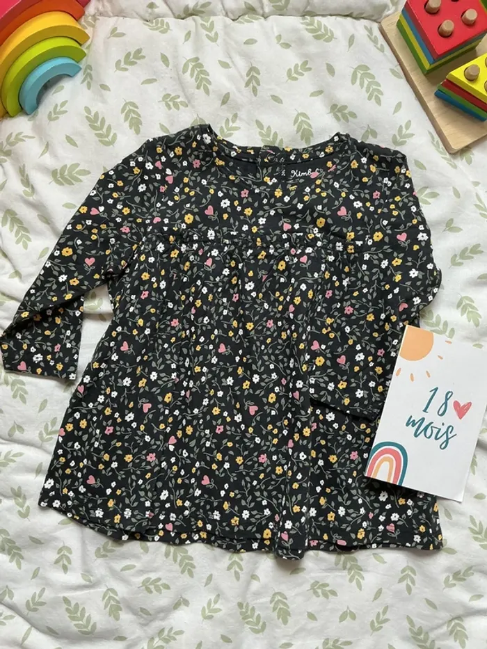 teeshirt manches longues fleuri gris foncé kimbaloo 18 mois - photo numéro 2