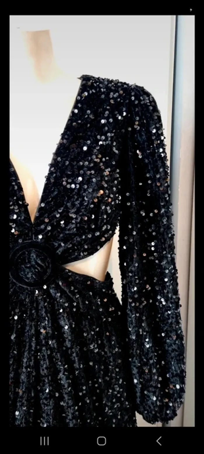 Robe longue sequins noir découpe soirée 38 - photo numéro 2