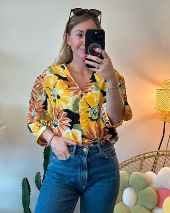 Chemise jaune imprimée fleurs, modèle vintage, taille unique - Saint Charles