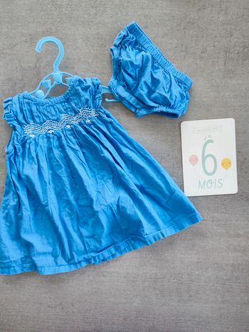 Robe bébé fille été bleue avec cache couche