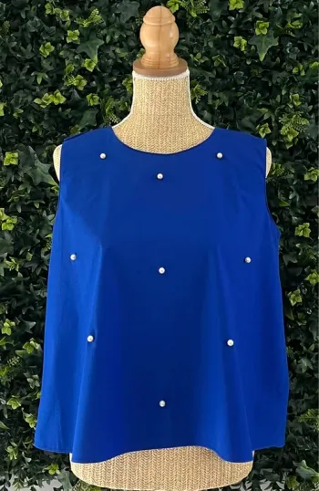 Haut/débardeur/t.shirt bleu avec perles nacrées Zara, femme, taille L