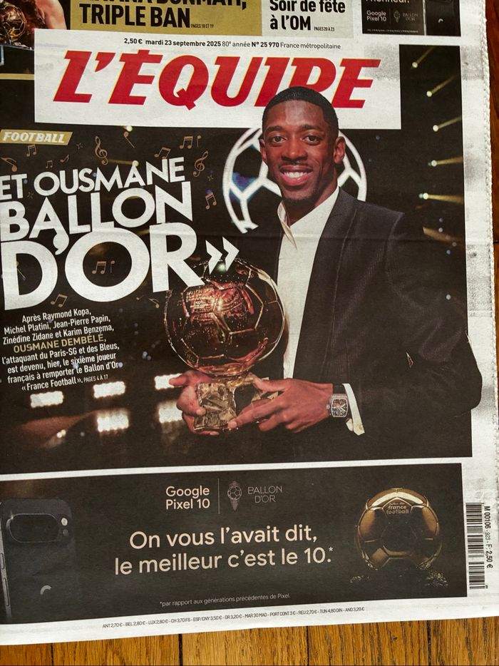Journal L’Equipe Ballon d’or 2025 - photo numéro 3