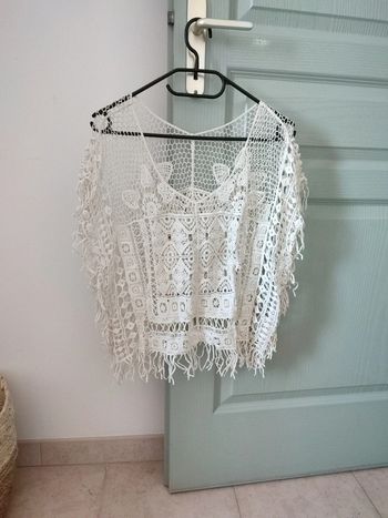 Top à franges couleur crème