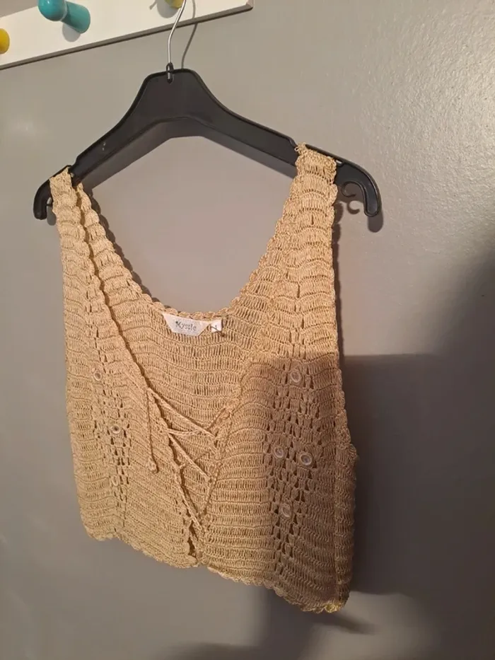 Débardeur femme moutarde en crochet - Marque Mystic - Taille 38 - État neuf. - photo numéro 3