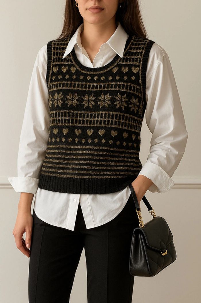 📌 Débardeur vintage fait main noir & doré – pièce unique