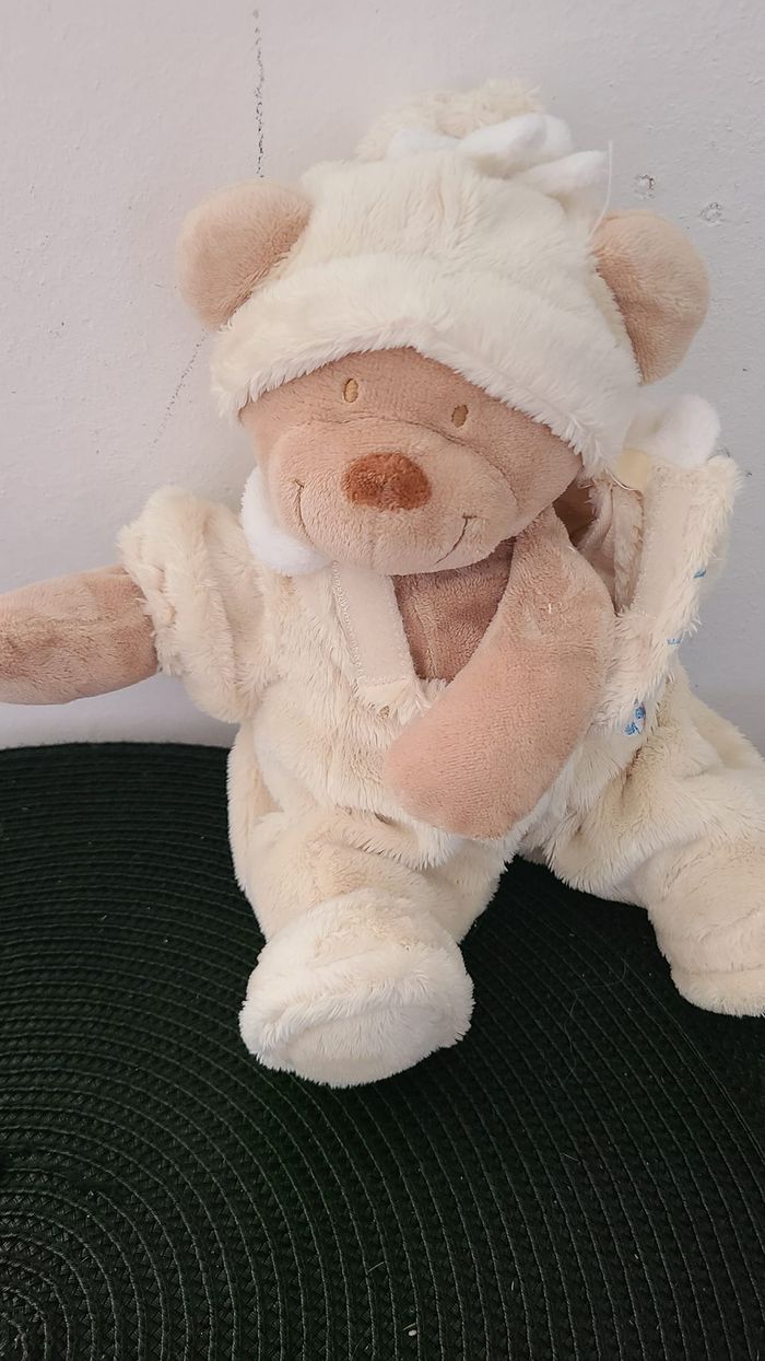 Doudou Peluche OURS beige Combinaison Pyjama jaune Coccinelle - NICOTOY Simba - photo numéro 3