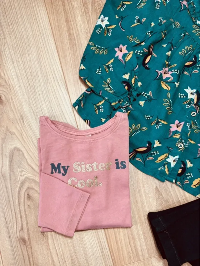 Taille 4 ans tenue 3 pièces fille TAO Tissaia vert rose noir * fleurs * 🌸 - photo numéro 5