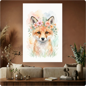 Affiche renard aquarelle "Renard Fleuri" poster déco murale nature A3 Sans cadre