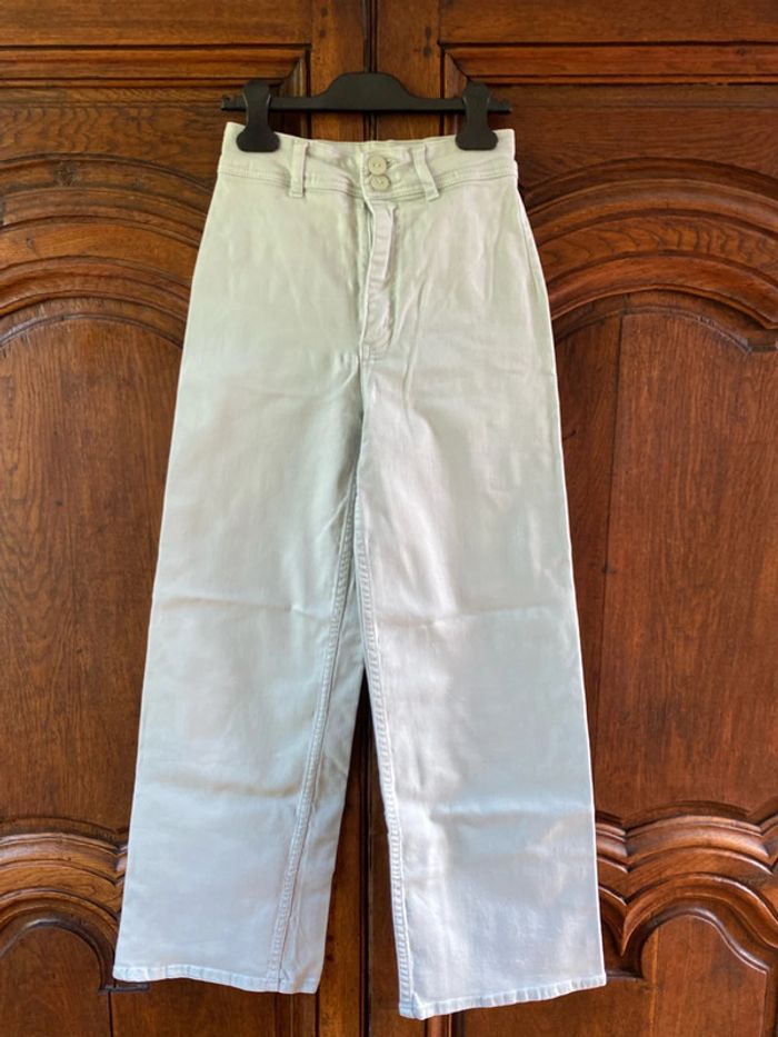 Jean large vert d’eau taille haute 34/14 ans