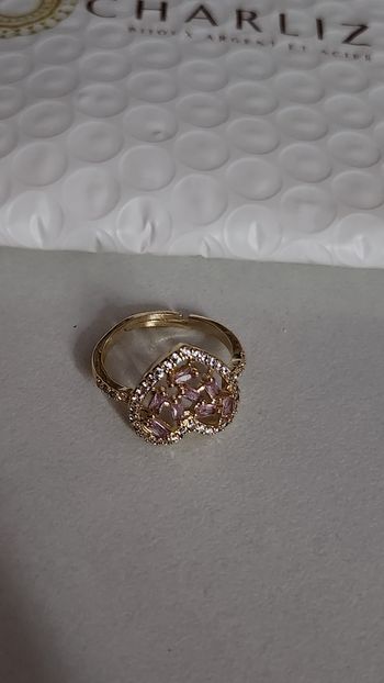 Bague acier inoxydable plaqué or jaune et zircons 