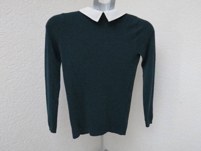 pull vert foncé col claudine blanc strassé ✨ naf naf xs - photo numéro 6