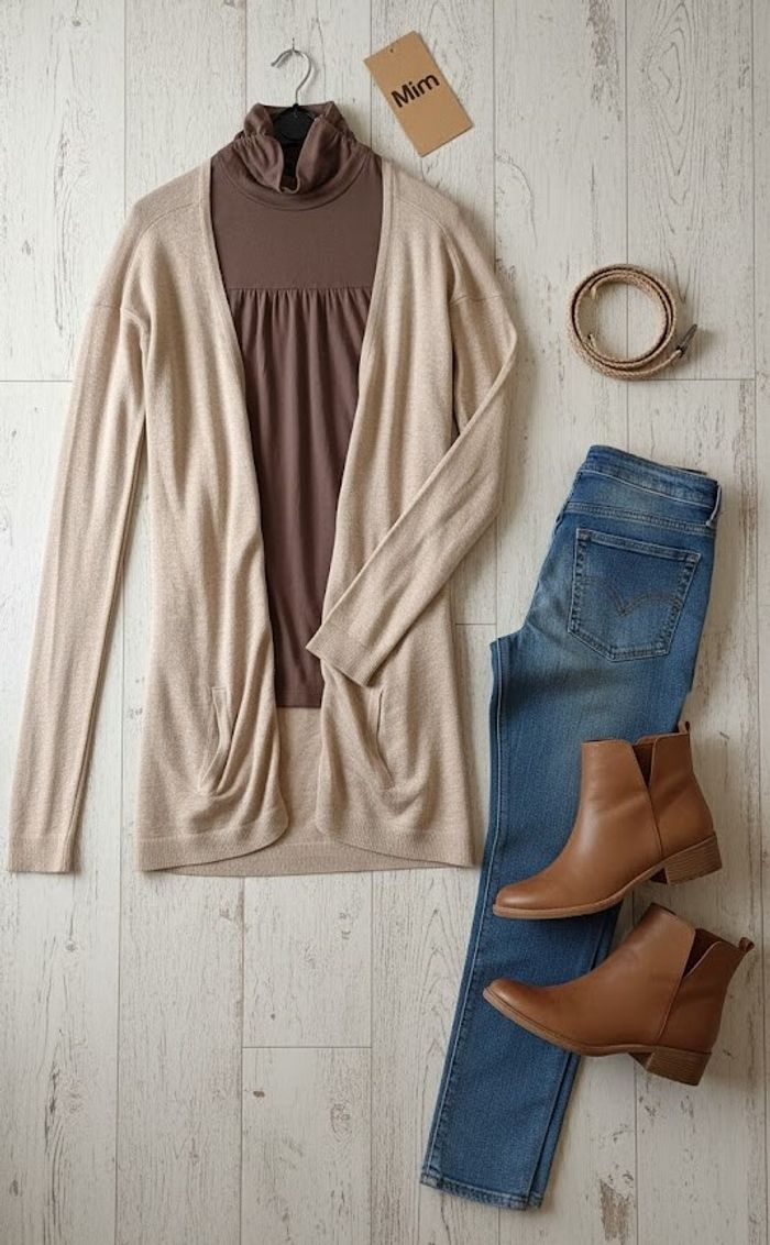 Gilet Long Beige / Nude - Cardigan Léger Chic & Tendance - photo numéro 9