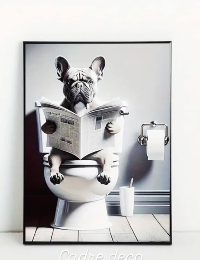 Cadre photo déco chien toilette