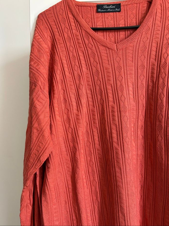 Pull corail à détails Col V Homme Barbieri Tailles L-XL - photo numéro 2