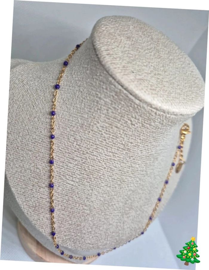 Collier ras du cou Dorée perles Violettes violet  🌸 en acier inoxydable - NEUF - photo numéro 6