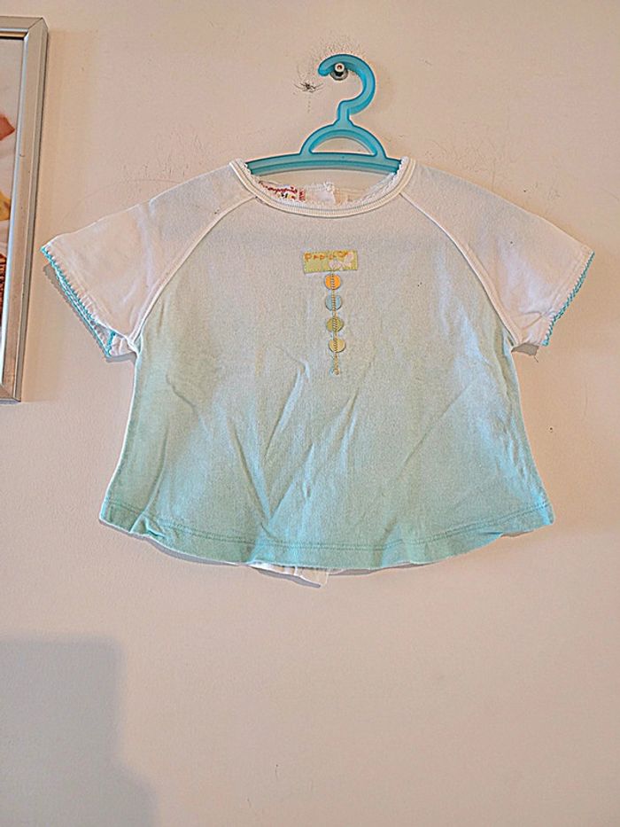 Joli petit t shirt blanc et turquoise la compagnie des petits Taille 18 mois - photo numéro 2