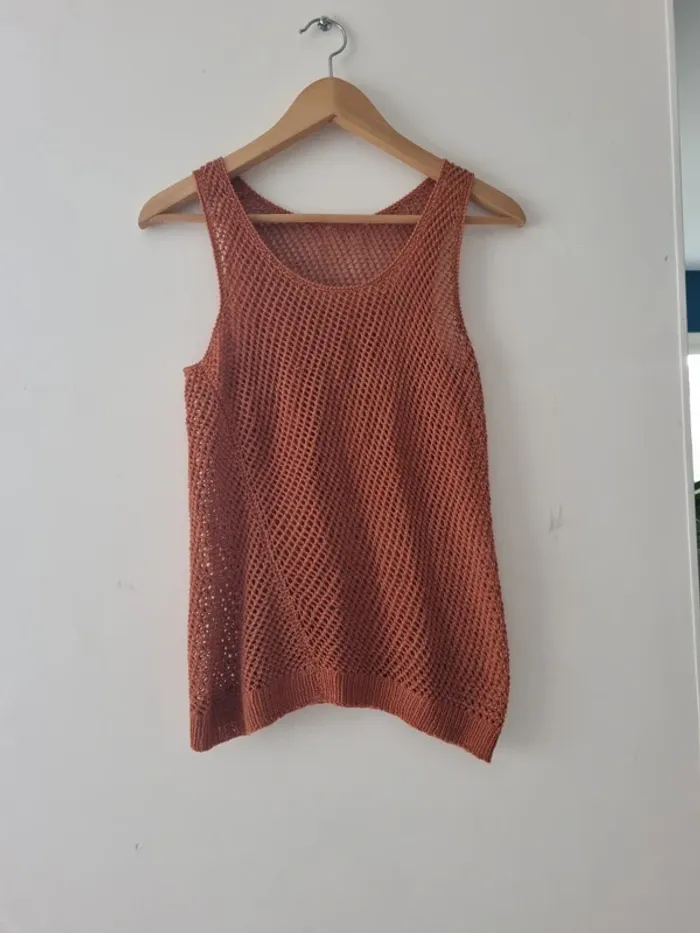 Débardeur maille ajourée vintage terracotta - photo numéro 3