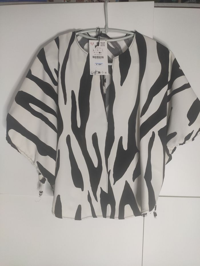 Zara top blouse chemisier zèbre L