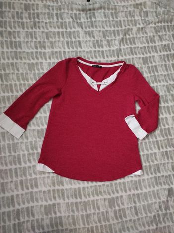 Pull manches 3/4 rose fushia blanc Bréal taille S 36