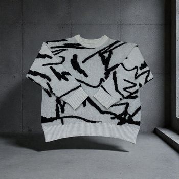 🤍🖤 Pull graphique homme – Motif abstrait noir – Style moderne