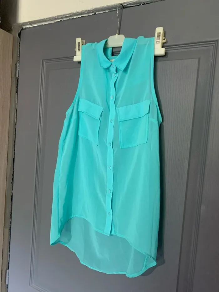 Chemise sans manche bleu transparent - Bershka Taille S