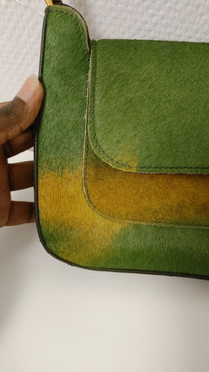 Sac en cuir véritable porté épaule crin de cheval vert jaune - photo numéro 6