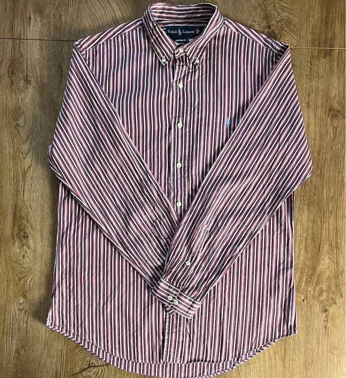 Chemise à manches longues rayée bleue, blanche et rouge Ralph Lauren pour homme, taille M - photo numéro 2
