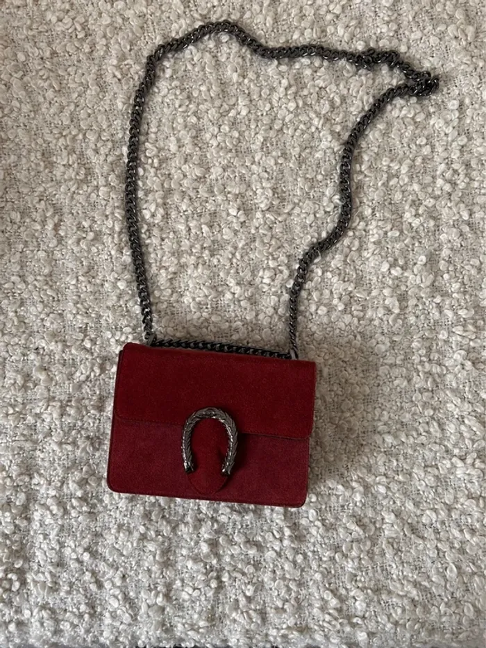 Sac chaîne bordeaux borsa bolsa bag Zak rosso main piel handbag Handtasche Bolso de mano borsa - photo numéro 2