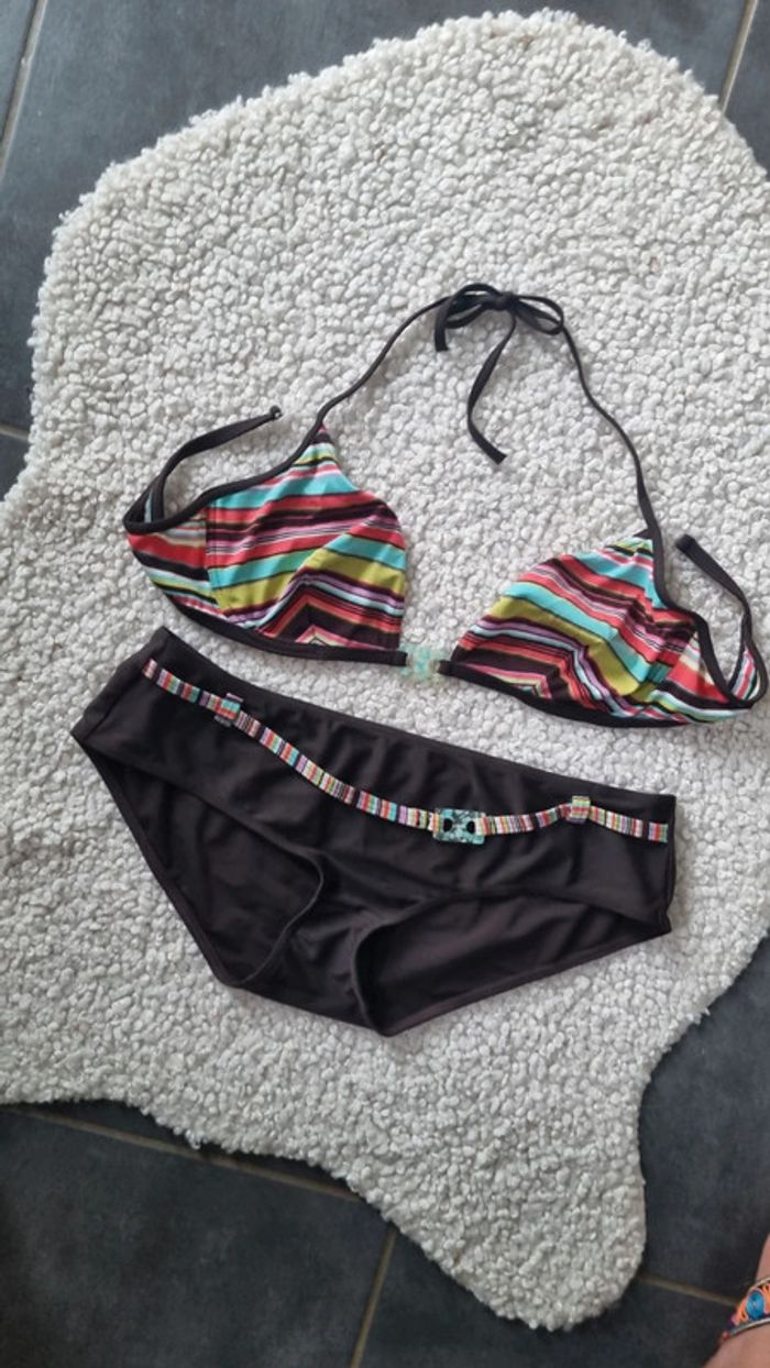 Maillot de bain 2 pièces parfait état 42 44 XL Tex marron et couleurs - photo numéro 2