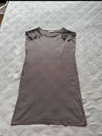 Robe sans manches grise avec strass et franges aux épaules - gemo - taille L - très bon état