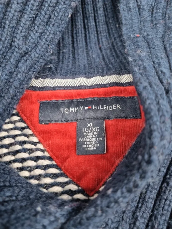 Pull col châle à motifs Tommy Hilfiger – Taille XL Homme (mesures en photos) - photo numéro 8