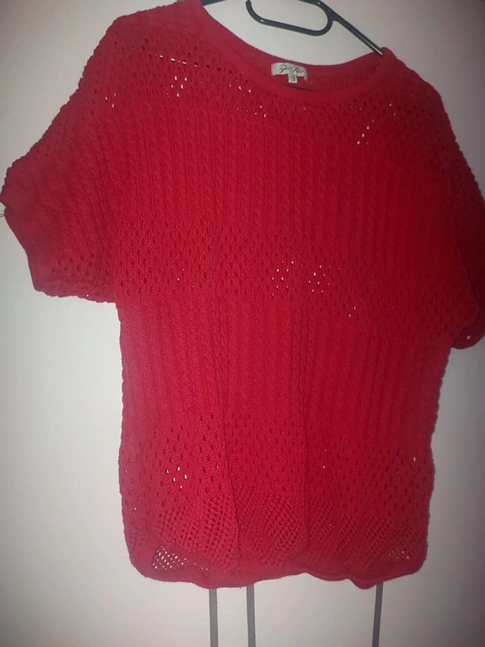 Haut rouge maille tricot taille 3 - photo numéro 2