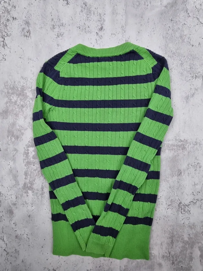 Pull torsadé rayé vert et bleu marine Tommy Hilfiger – Taille XS Femme (mesures en photos) - photo numéro 4