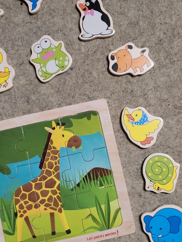 Lot de 5 puzzles bois et figurines animaux - photo numéro 4