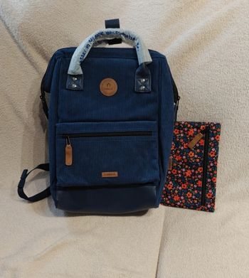 Sac à dos cabaïa M bleu velours côtelé 