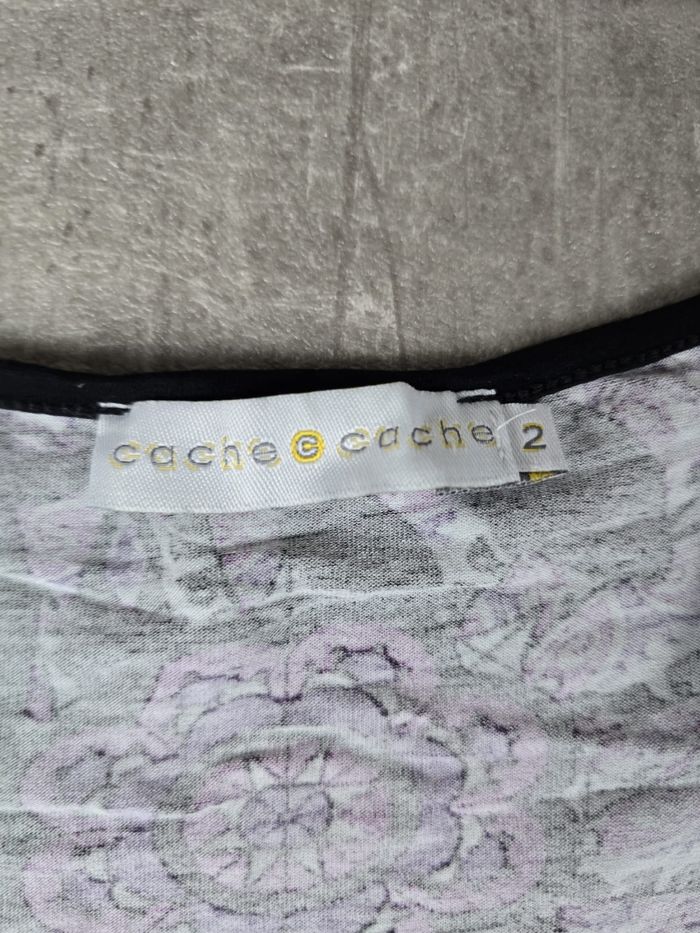 Débardeur Tunique Cache Cache Imprimé Violet Noir Ceinturé - photo numéro 3